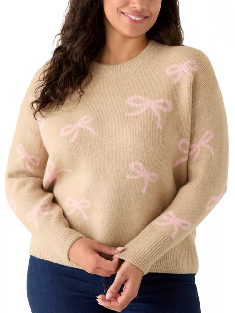 NWT CeCe Bow Sweater Coastal Beige Pink Bows sz. 2X